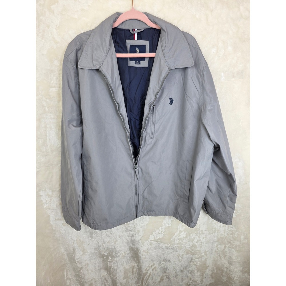 US Polo Assn Mens Harrington Jacket Grey Full Zip Lightweight Windbreaker‎ 2XL